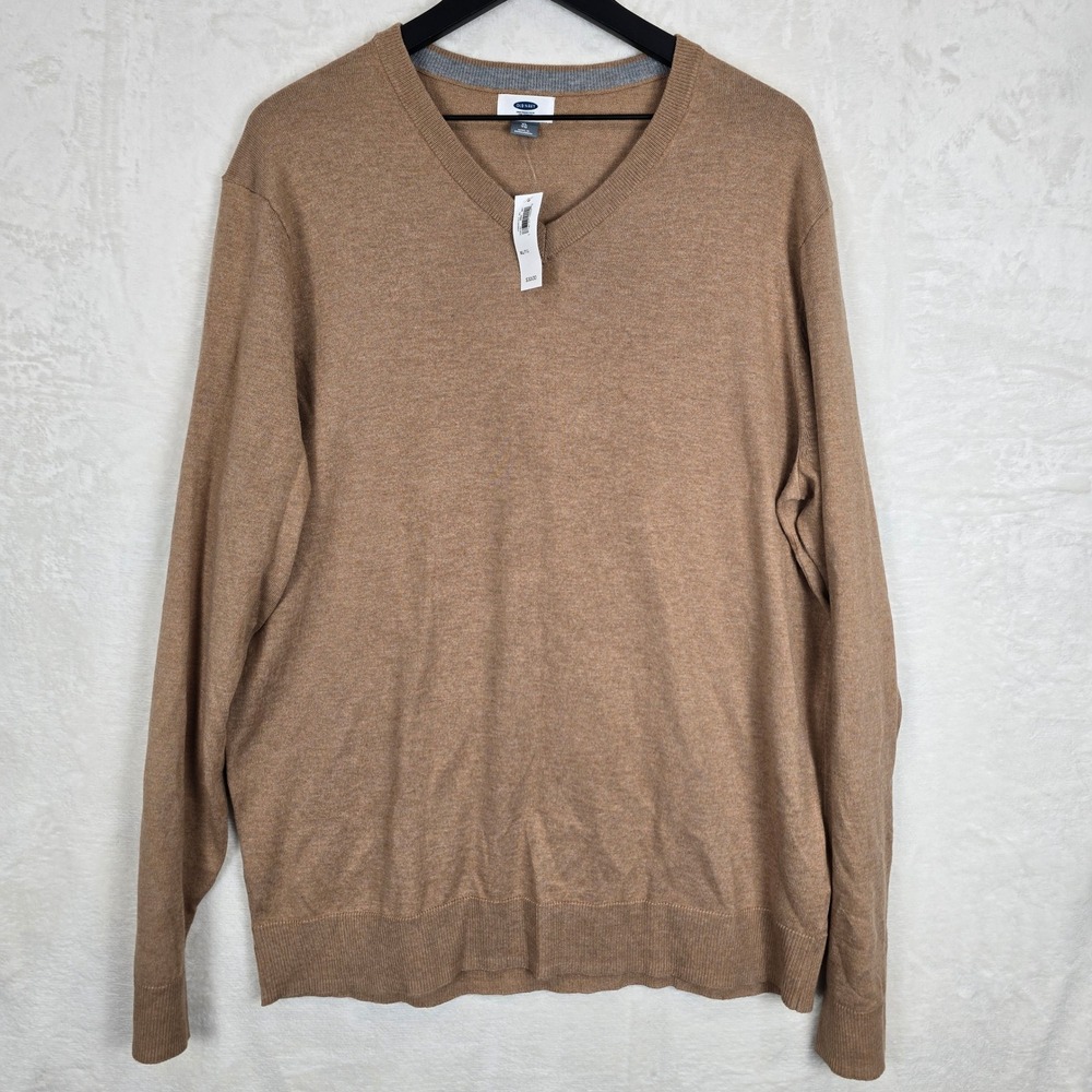 NWT Old Navy Mens XL V-Neck Sweater Camel Brown Cotton Blend Lightweight Knit